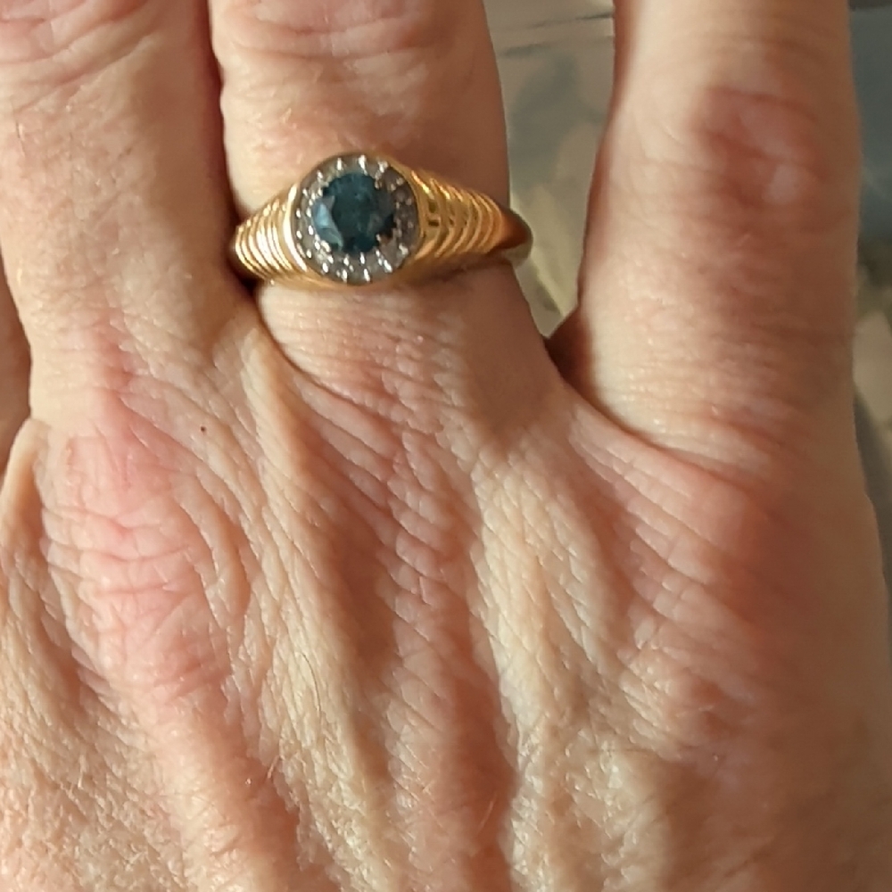 Ring Is 1.6 Carat Blue Diamond Solitaire Set In Sterling Silver 925 Gold Plated